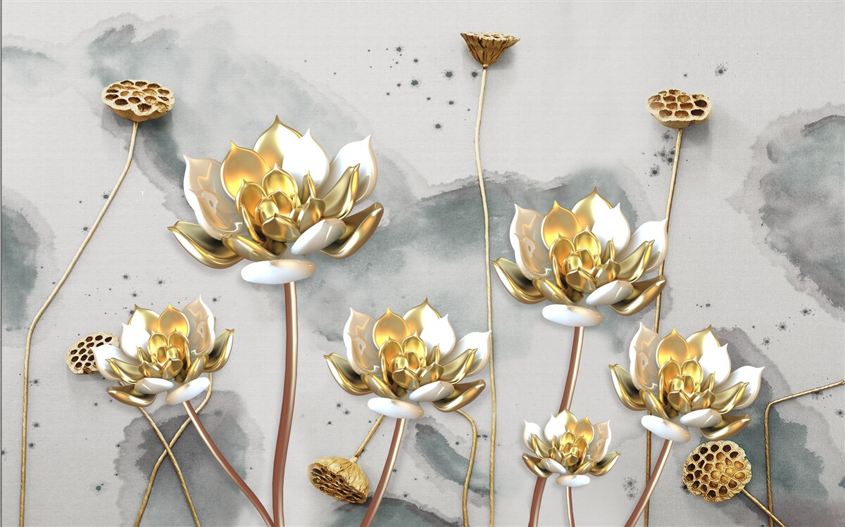 Fototapeten Goldene Blumen auf anmutigen Stielen