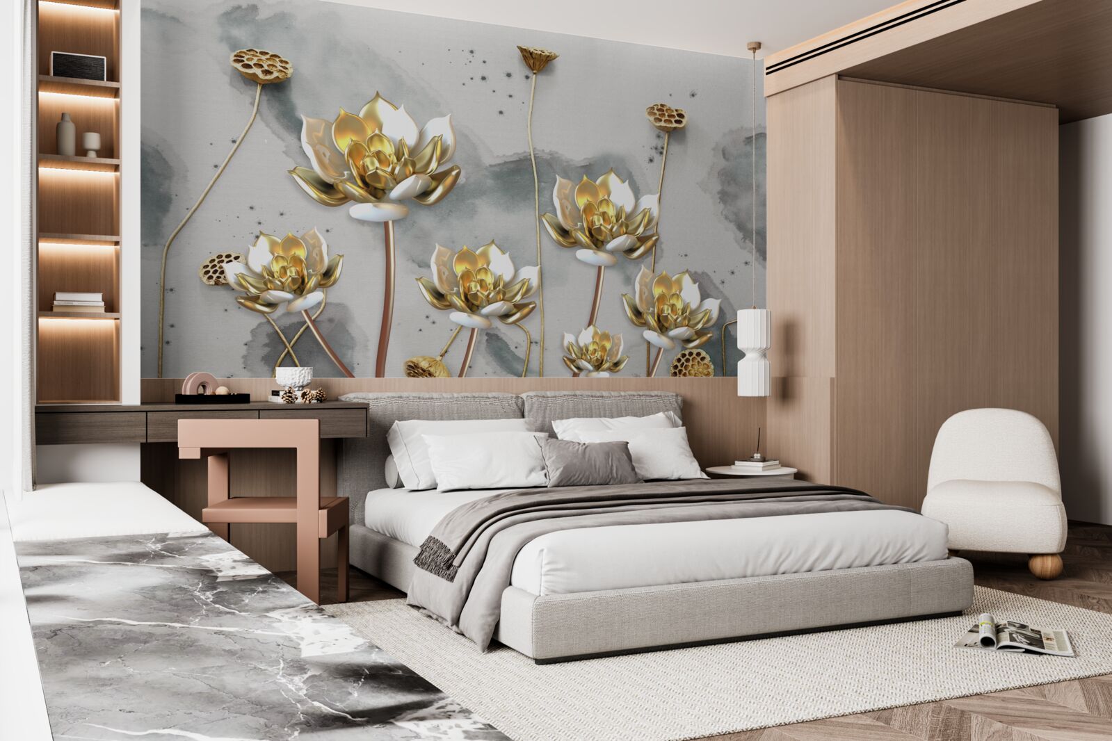 Fototapeten Goldene Blumen auf anmutigen Stielen