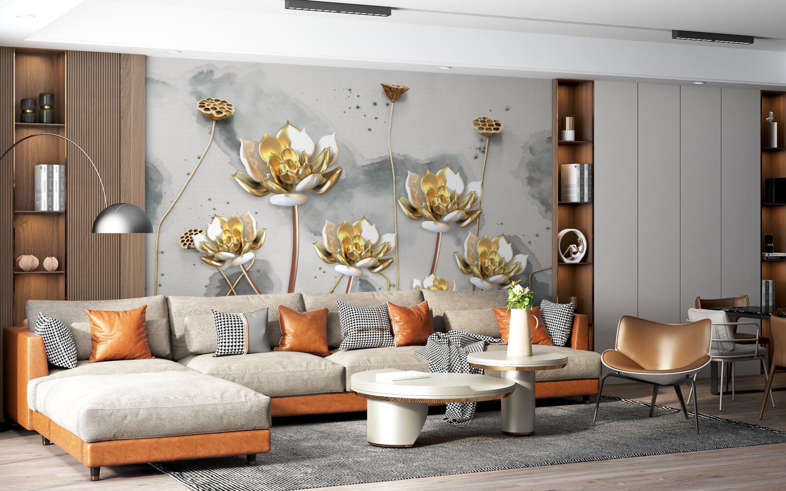 Fototapeten Goldene Blumen auf anmutigen Stielen