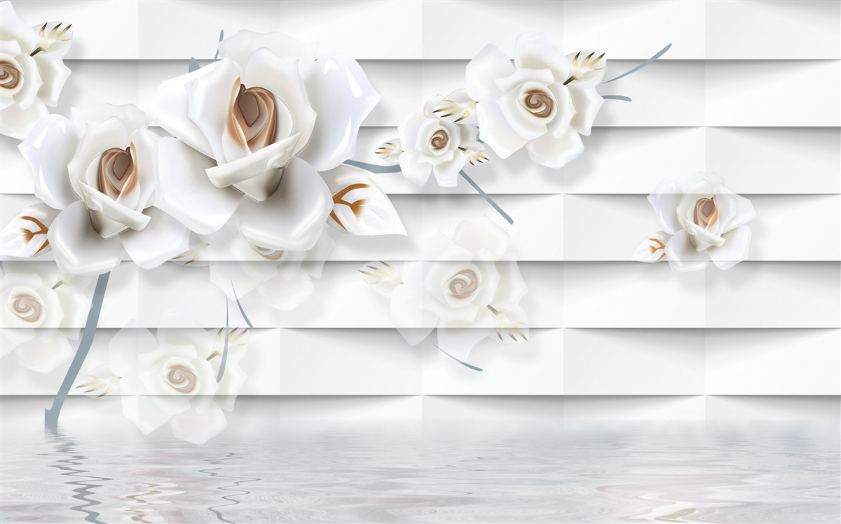 Fototapeten Ruhiges Wasser ist mit weißen Blumen übersät