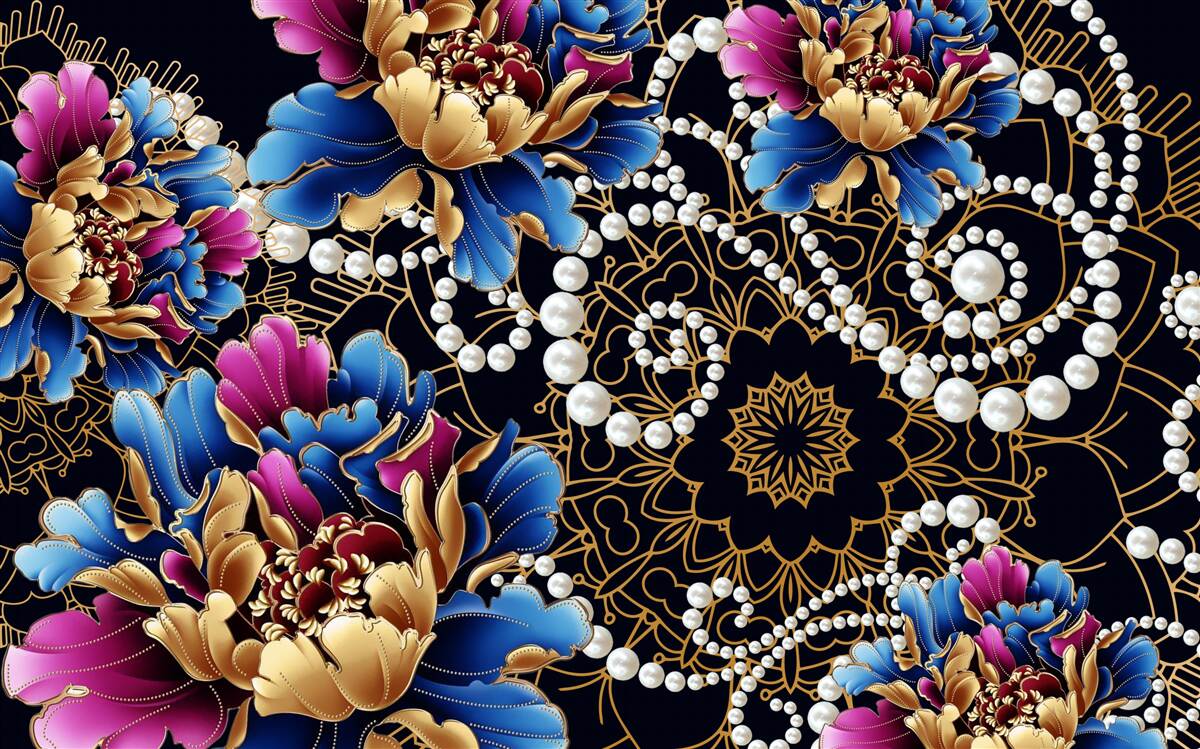 Fototapeten Schmuck und Blumen bilden ein abstraktes Set