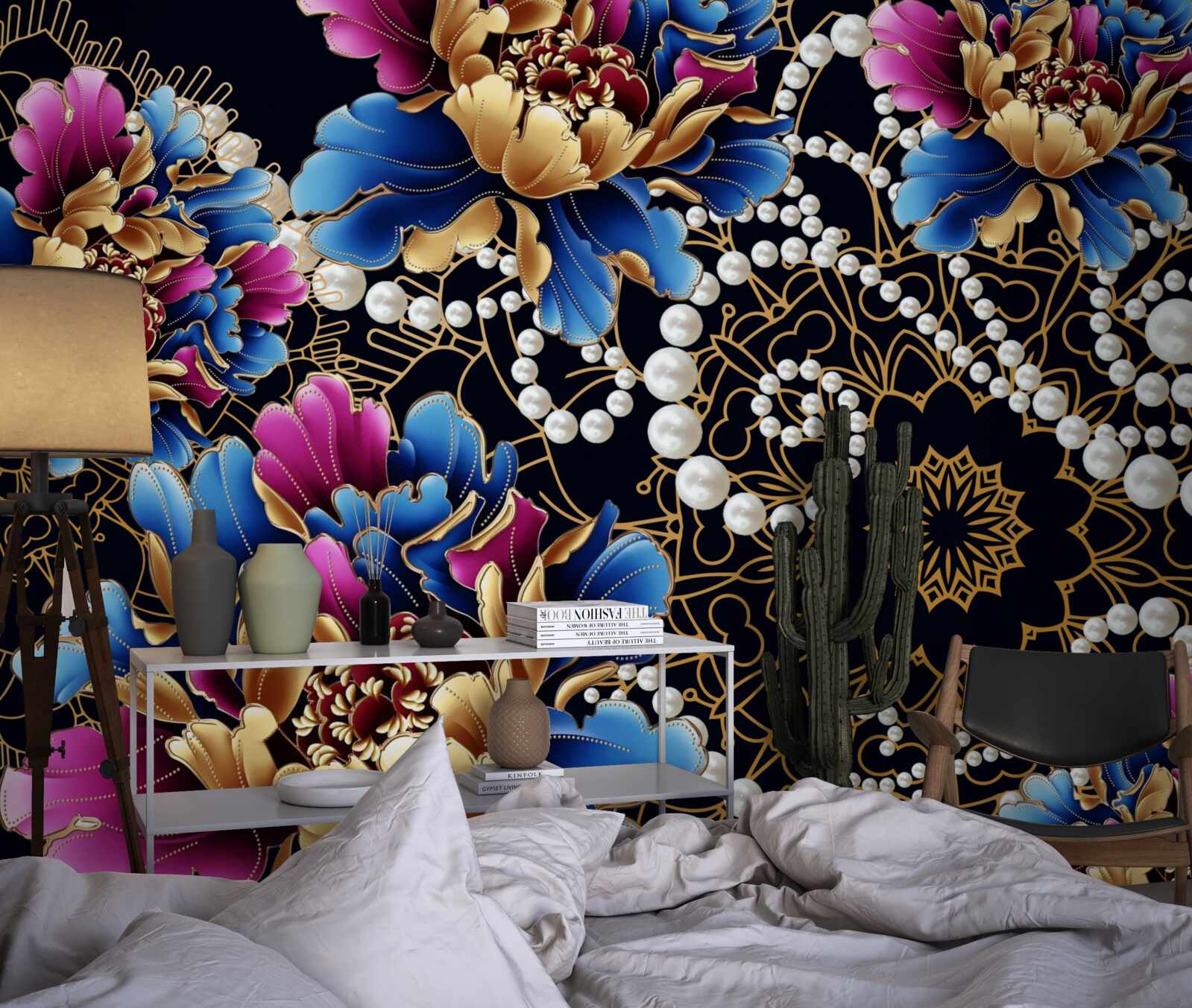 Fototapeten Schmuck und Blumen bilden ein abstraktes Set