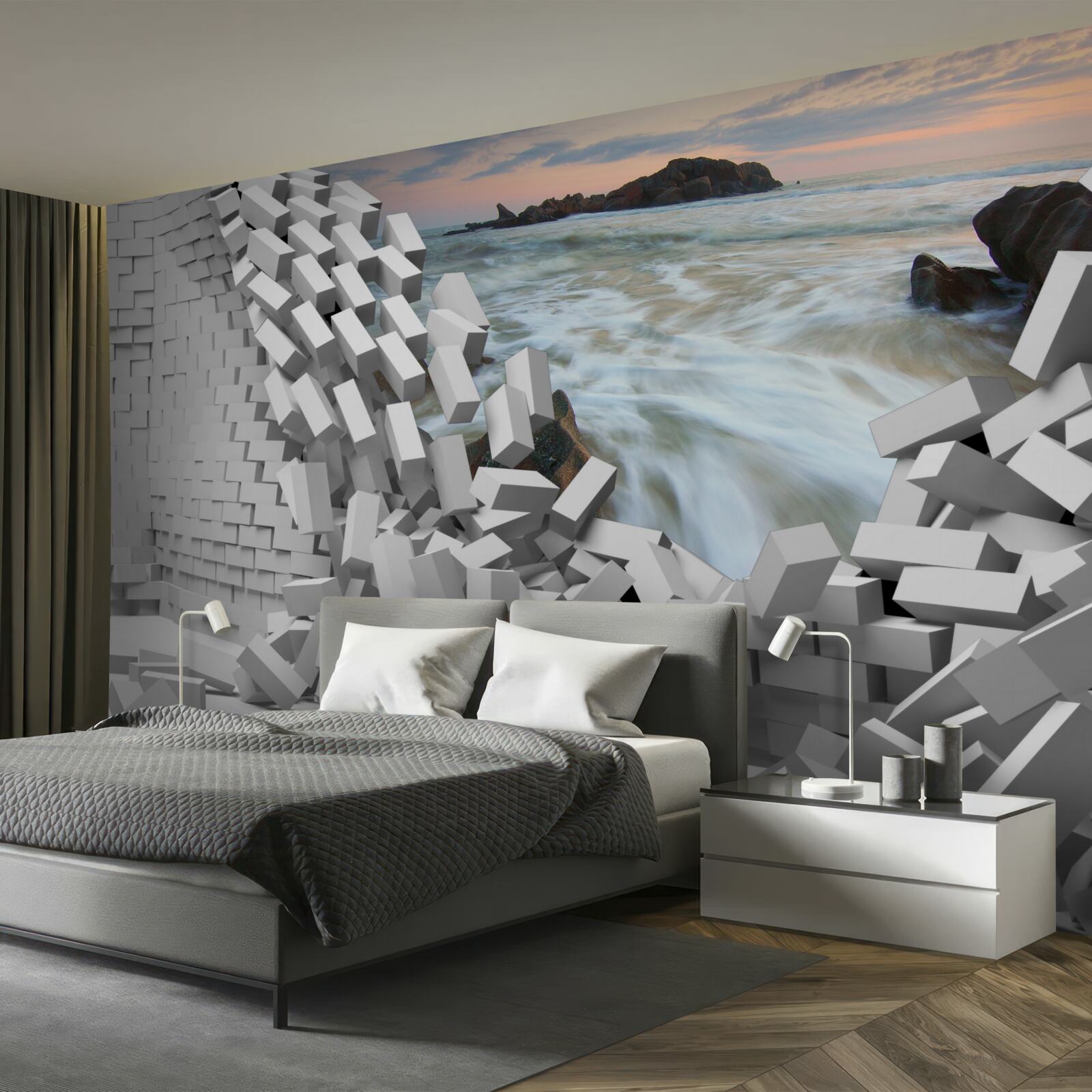 Fototapeten Die abstrakte Wand wird durch die Wellen zerstört