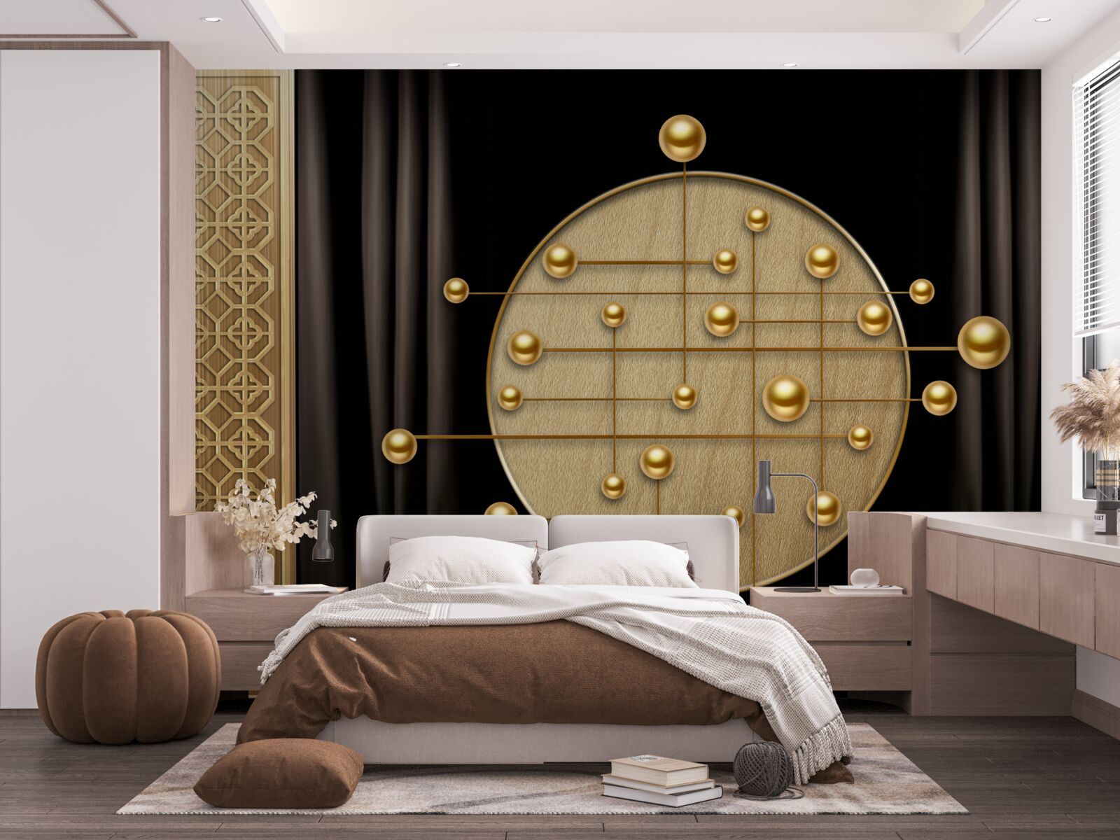 Fototapeten Der schwarze Hintergrund ist mit Orbitalgold gesättigt