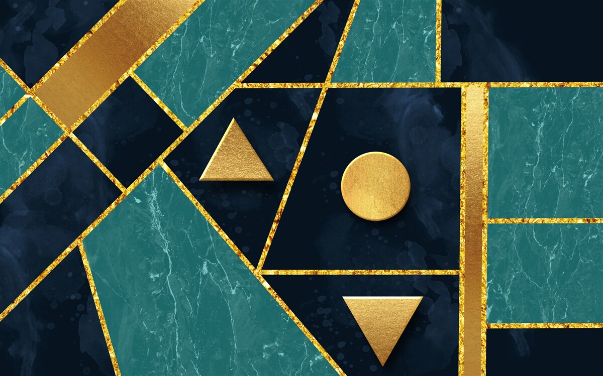 Fototapeten Mosaik in Gold- und Smaragdstufen