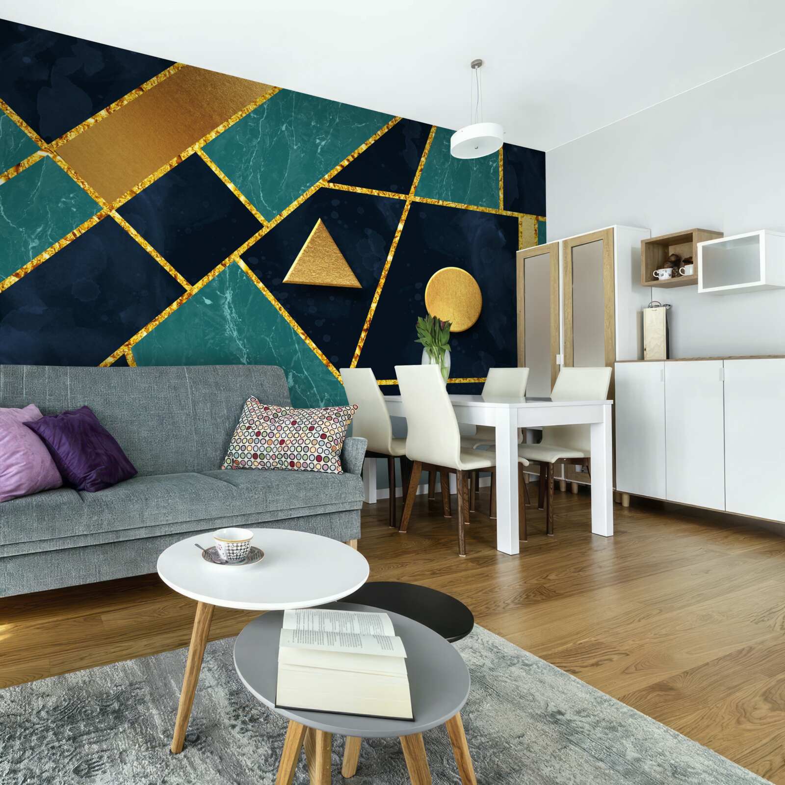 Fototapeten Mosaik in Gold- und Smaragdstufen