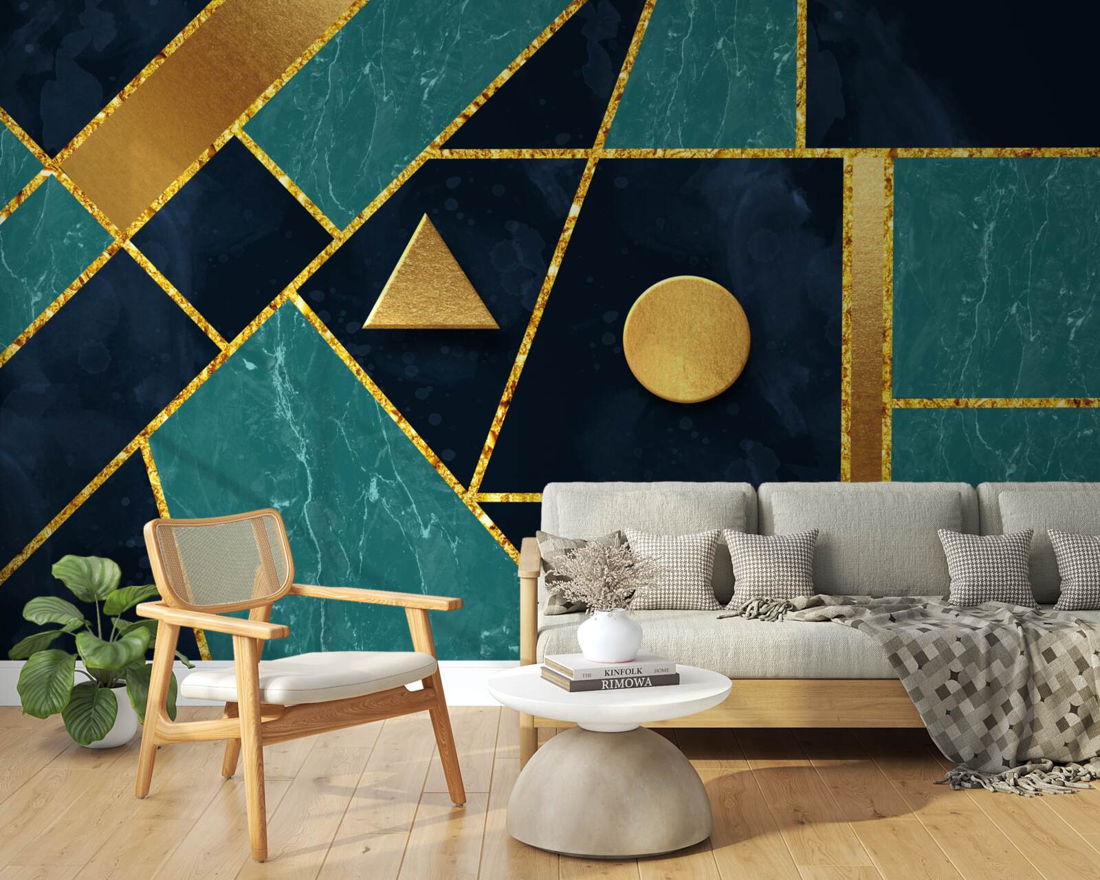 Fototapeten Mosaik in Gold- und Smaragdstufen