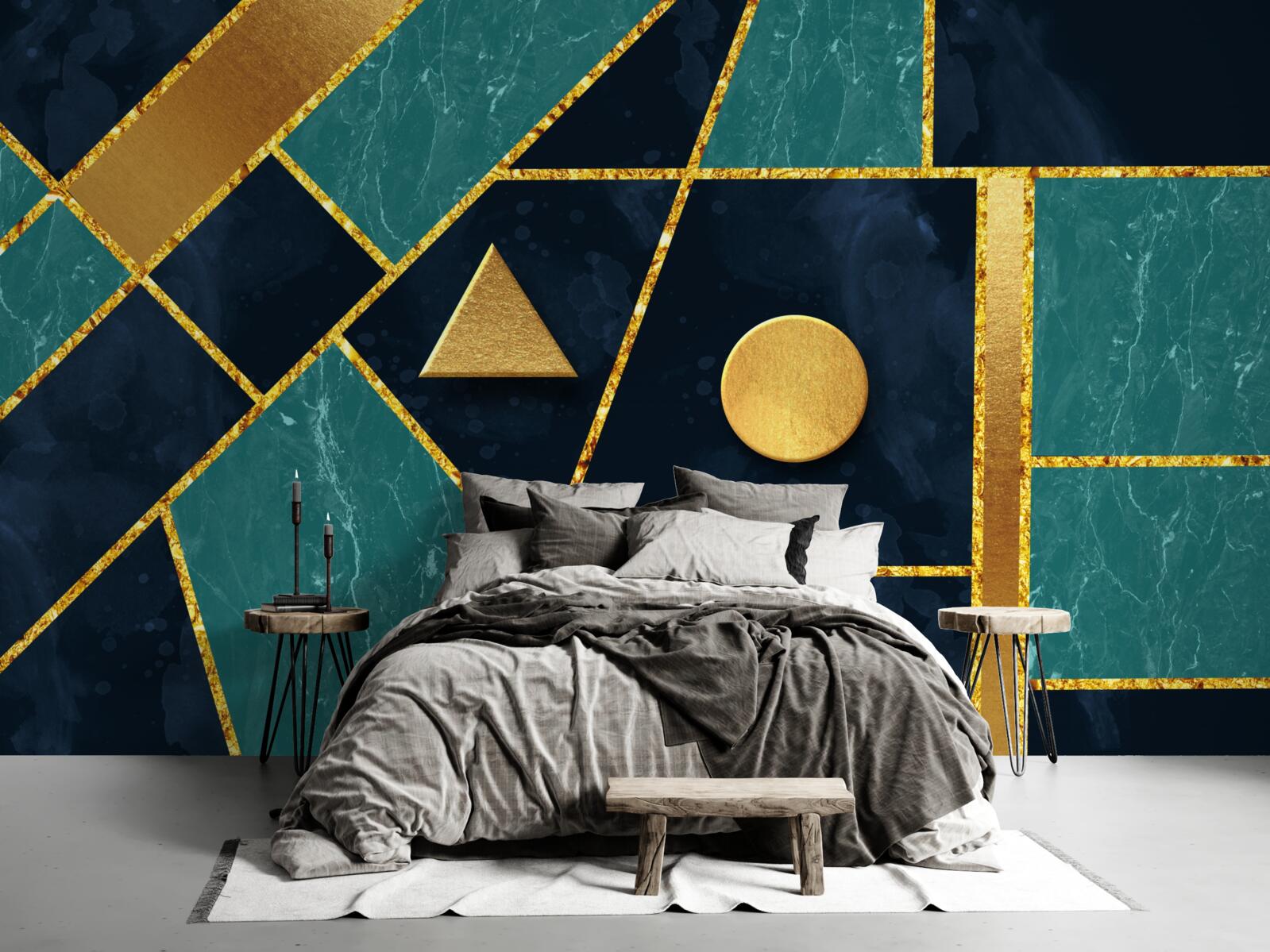 Fototapeten Mosaik in Gold- und Smaragdstufen