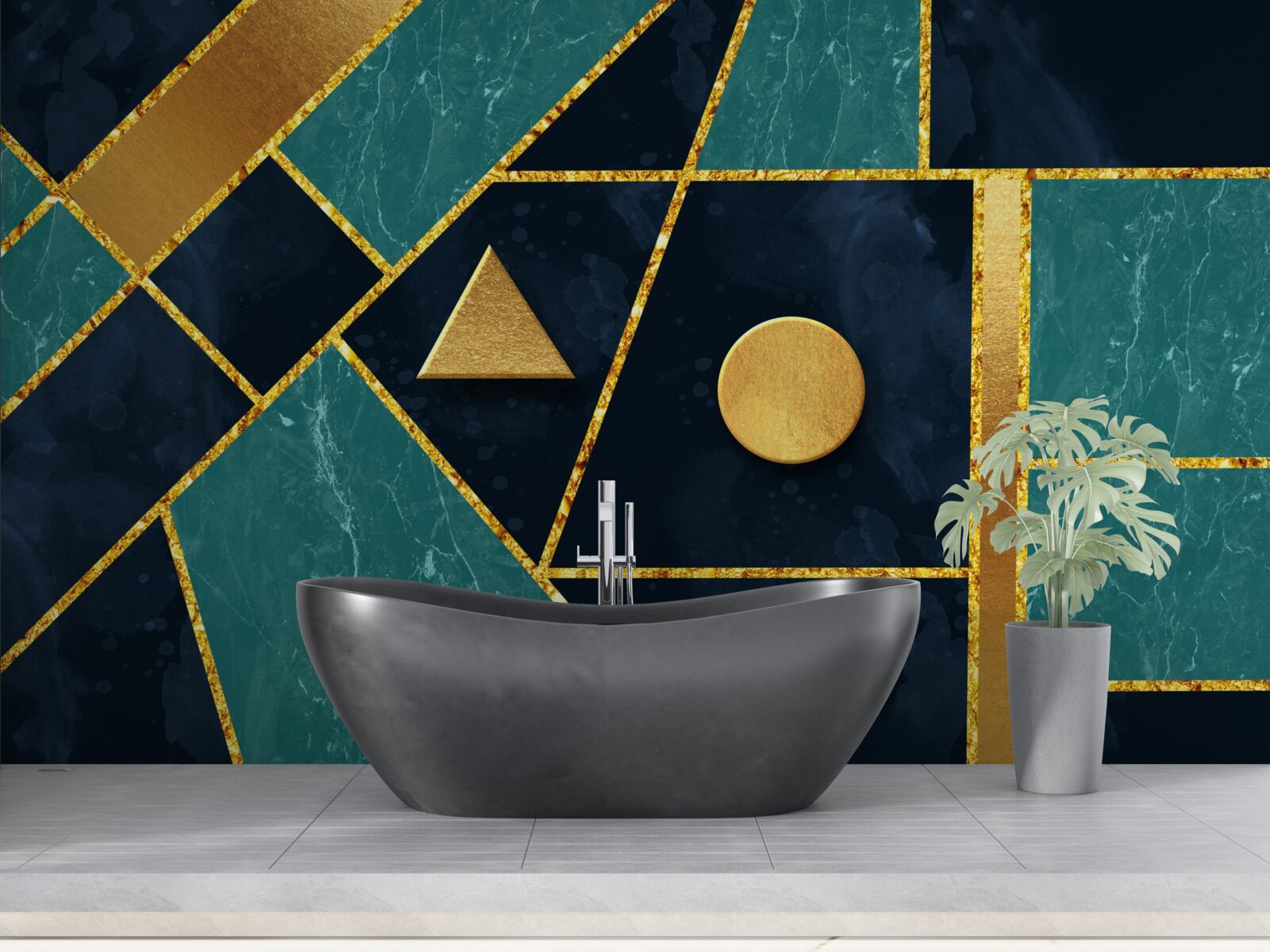 Fototapeten Mosaik in Gold- und Smaragdstufen