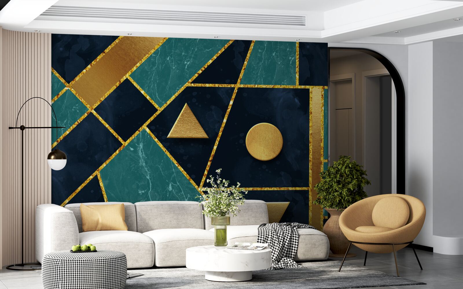 Fototapeten Mosaik in Gold- und Smaragdstufen