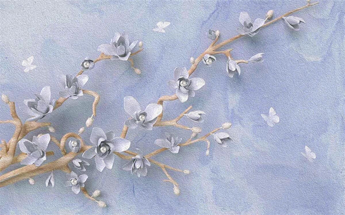 Fototapeten Ein Ast mit weißen Blumen