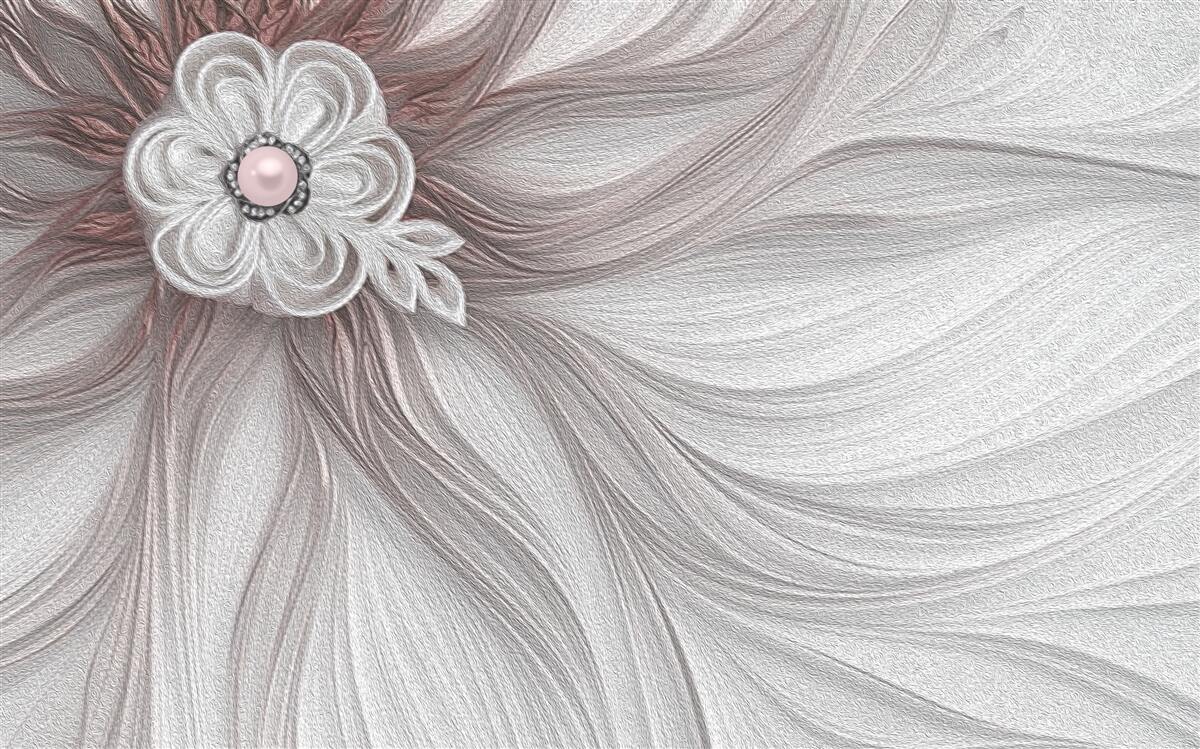Fototapeten Die Mitte der weißen Blume ist mit Perlen dekoriert