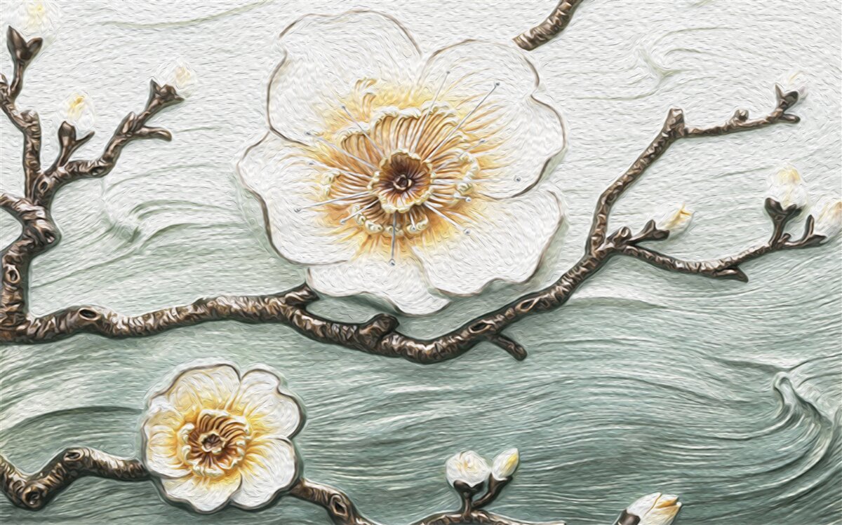 Fototapeten Der Wind schwankte Knospen von weißer Magnolien