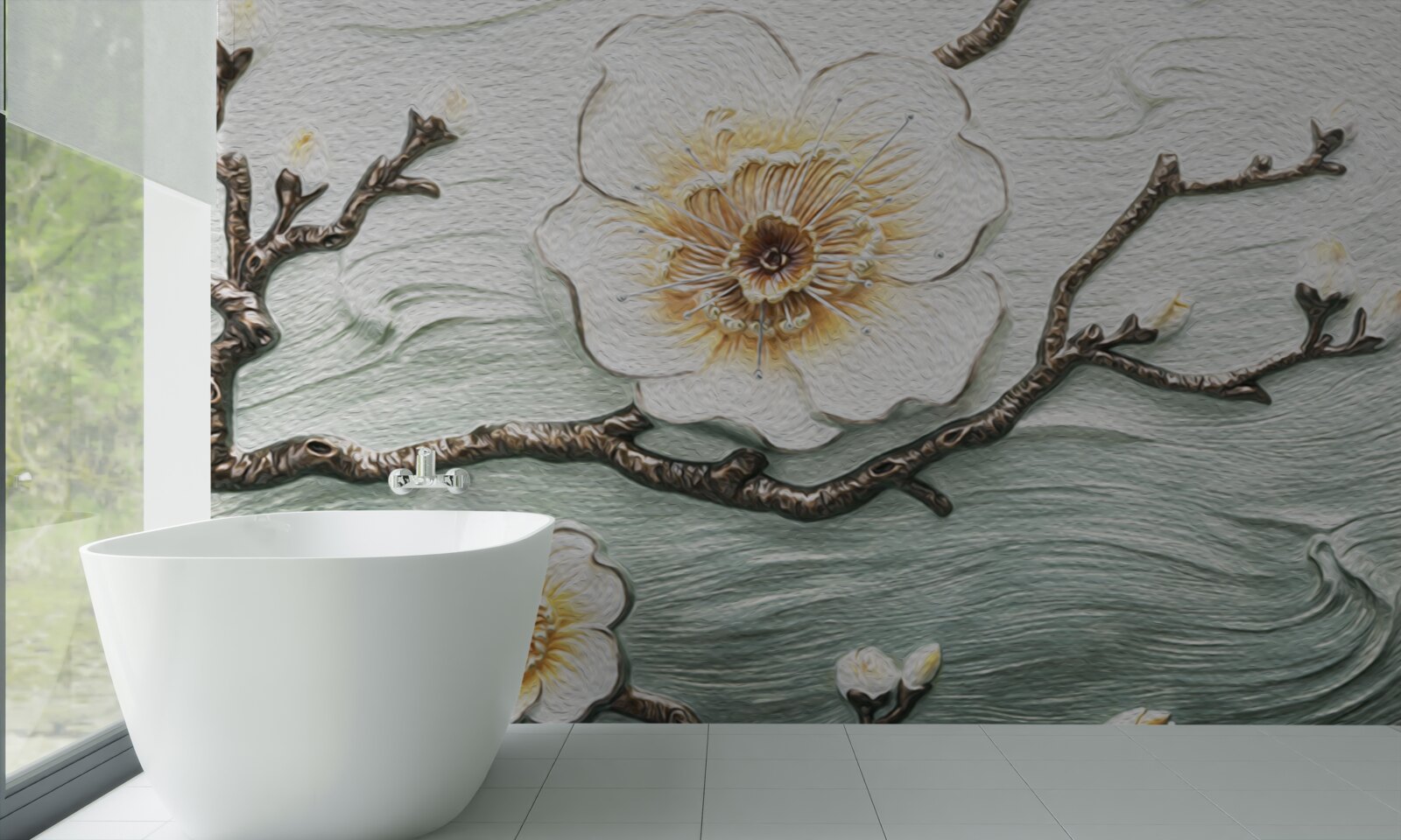 Fototapeten Der Wind schwankte Knospen von weißer Magnolien
