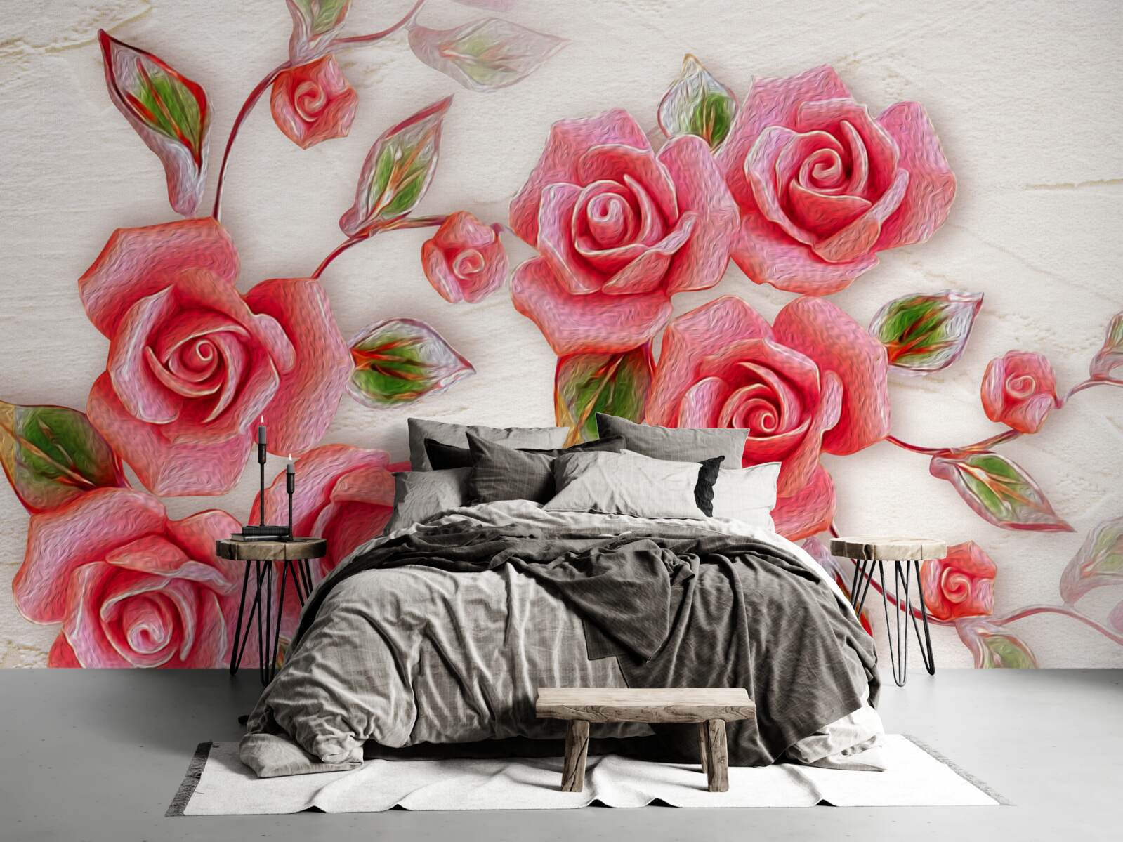 Fototapeten Eine rosa Tee Rose blühte auf dem Ast