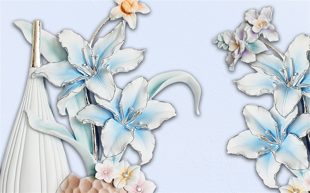 Fototapeten Ein Strauß weißer und blauer Lilien