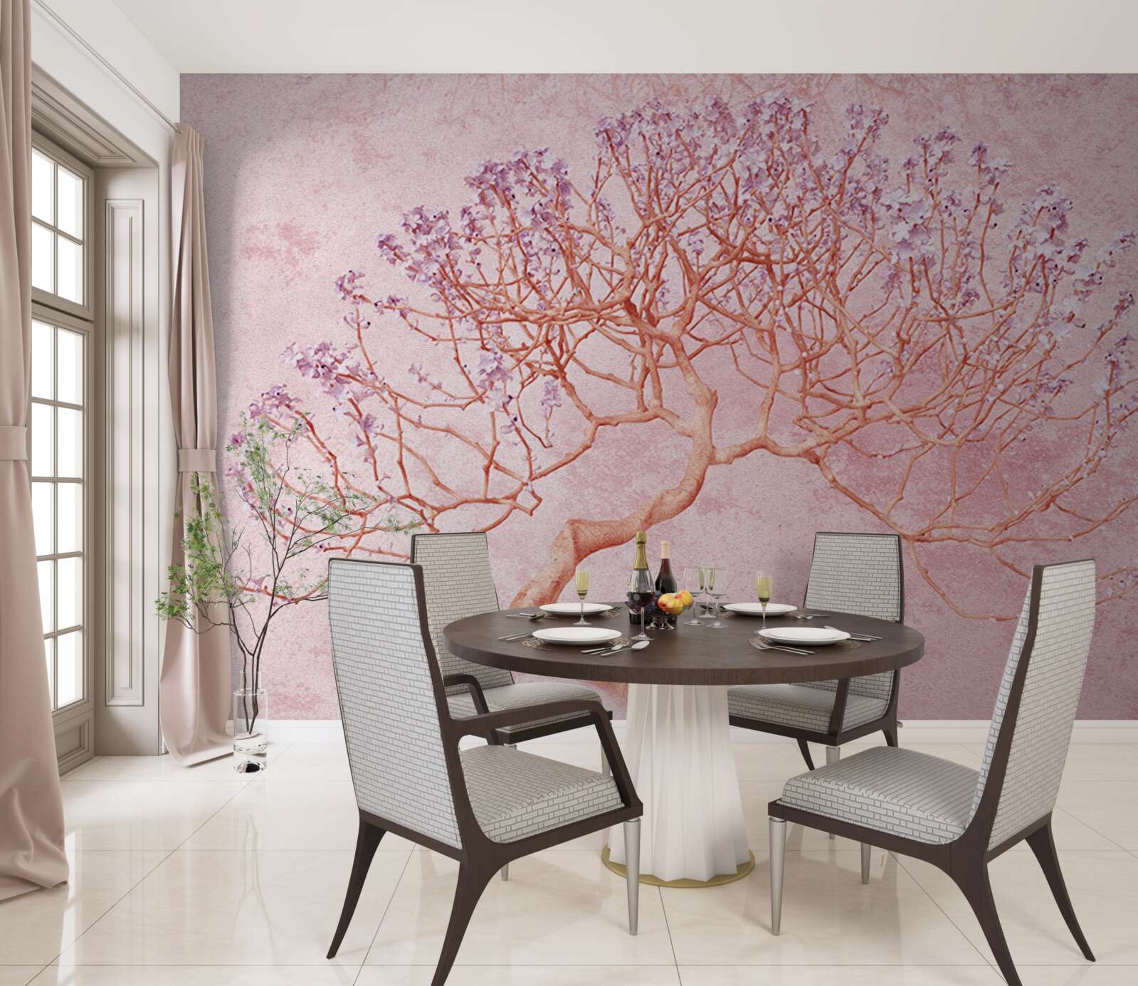 Fototapeten Ein blühender Baum mit zarten rosa Blüten