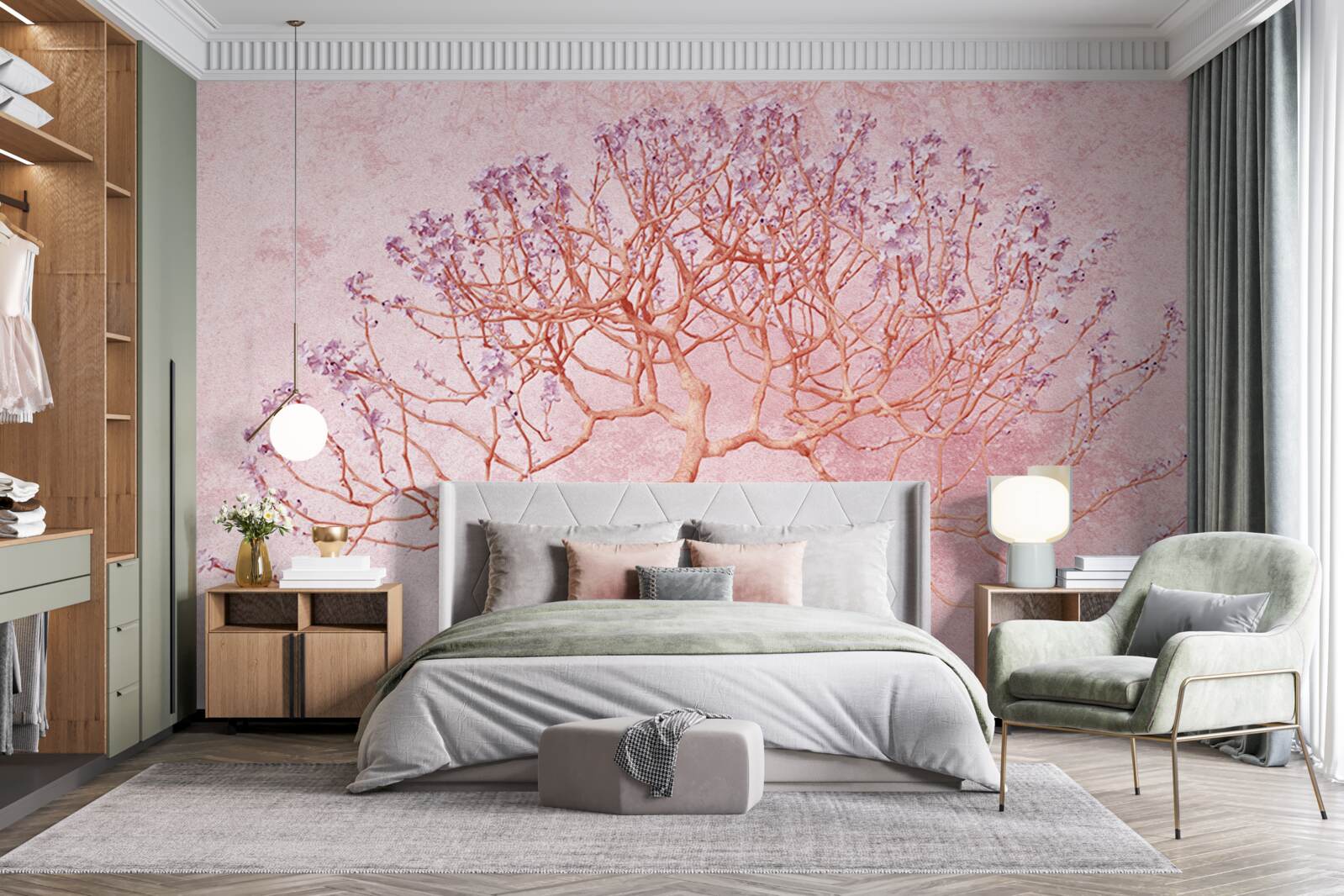 Fototapeten Ein blühender Baum mit zarten rosa Blüten
