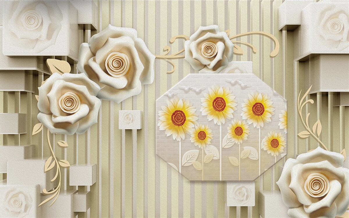 Fototapeten Paleroo Rose und Sonnenblumen