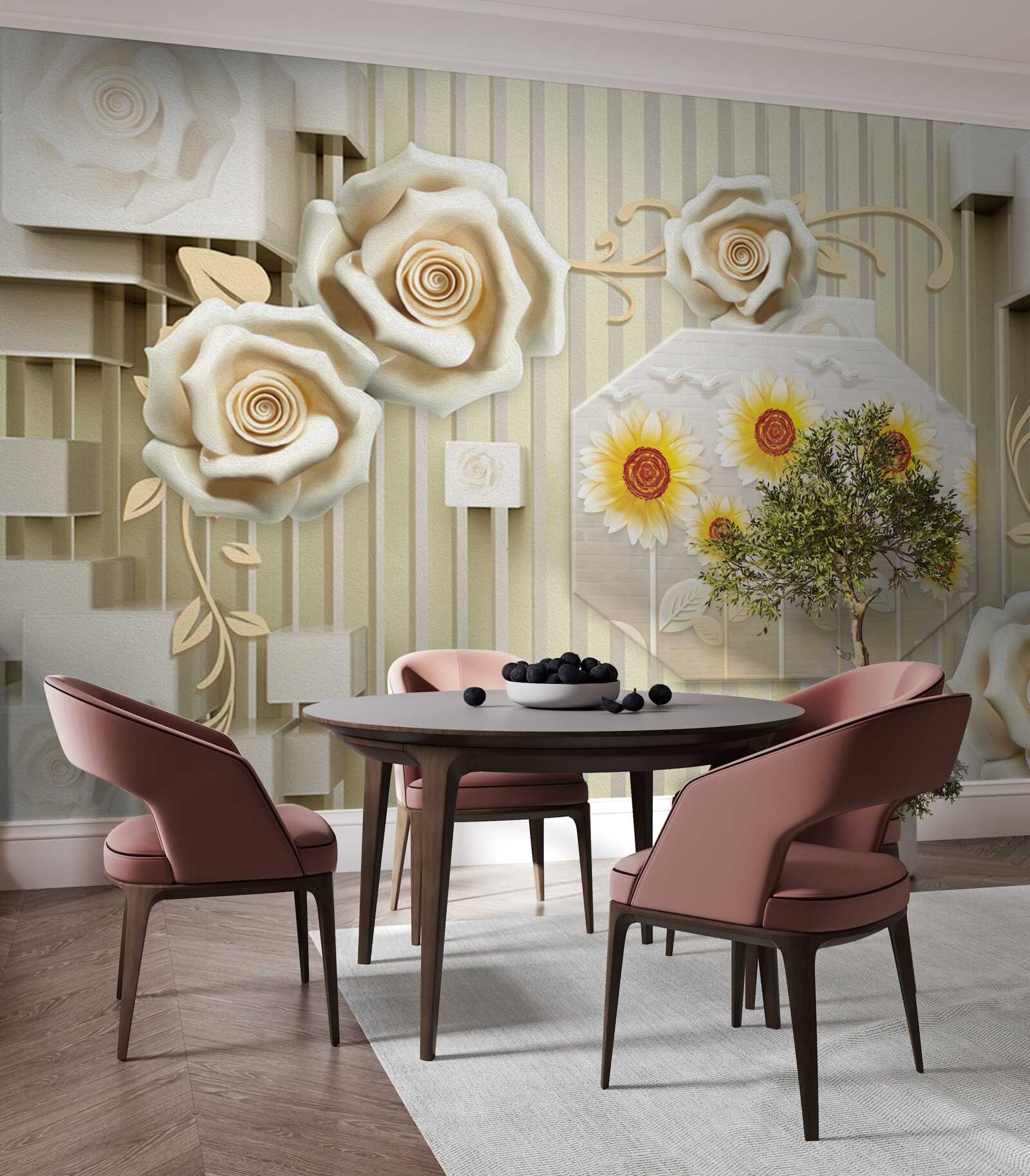 Fototapeten Paleroo Rose und Sonnenblumen
