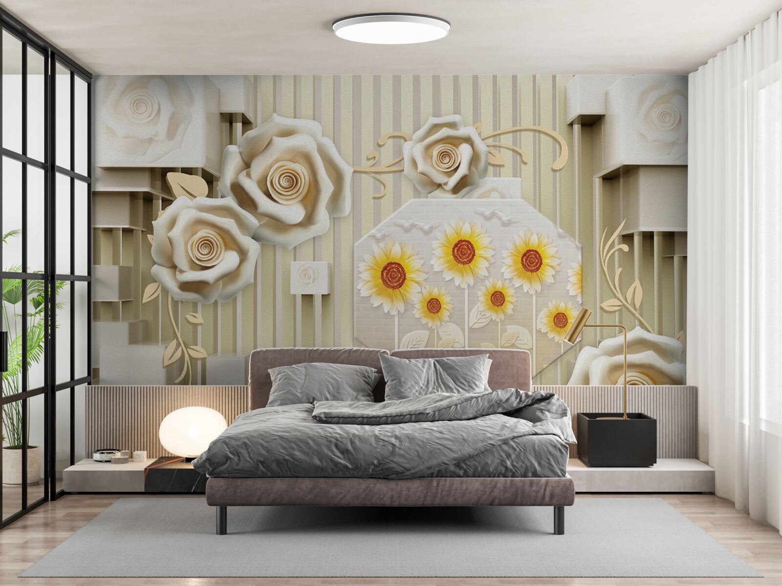 Fototapeten Paleroo Rose und Sonnenblumen