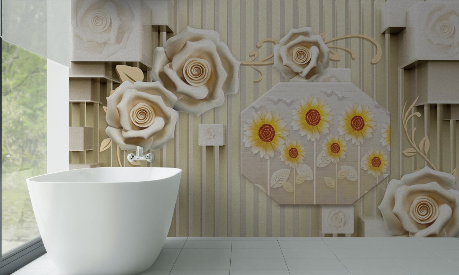 Fototapeten Paleroo Rose und Sonnenblumen