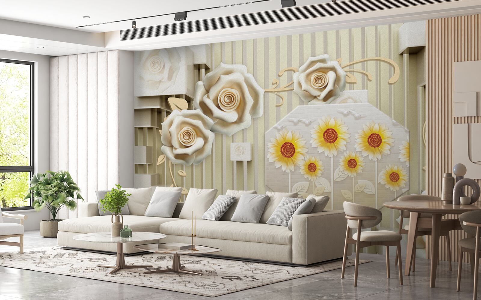 Fototapeten Paleroo Rose und Sonnenblumen