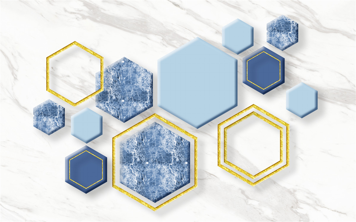 Fototapeten Pentate Gemälde aus Marmor mit goldenen Rändern