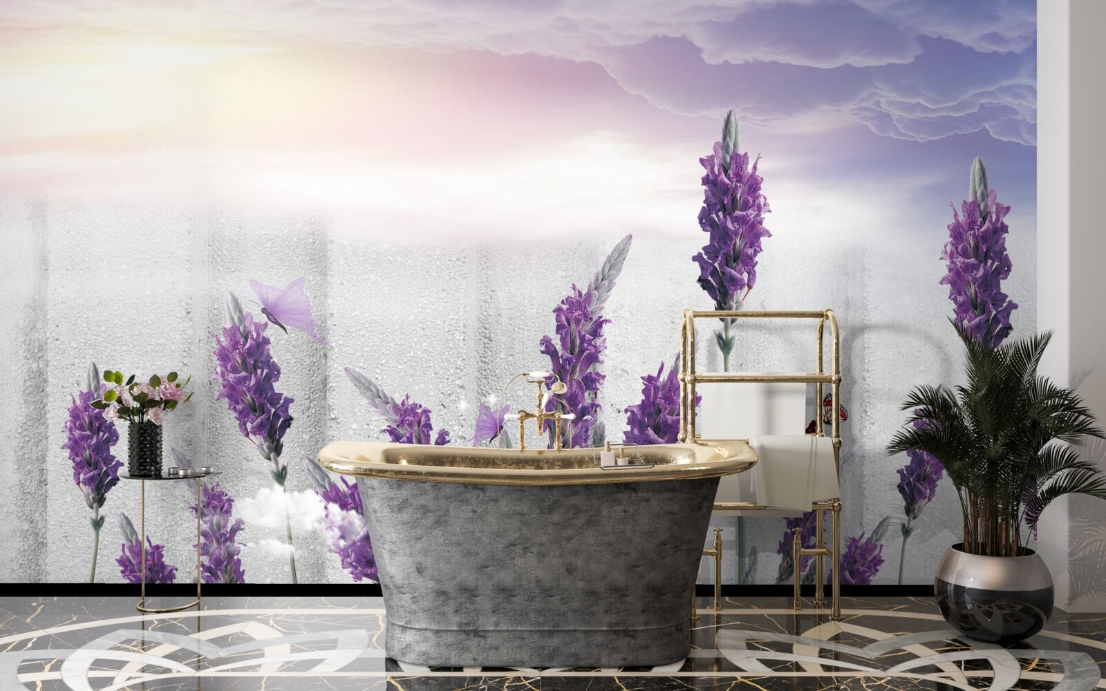 Fototapeten Himmlischer Hintergrund mit abstrakten Tönen von Lavendel