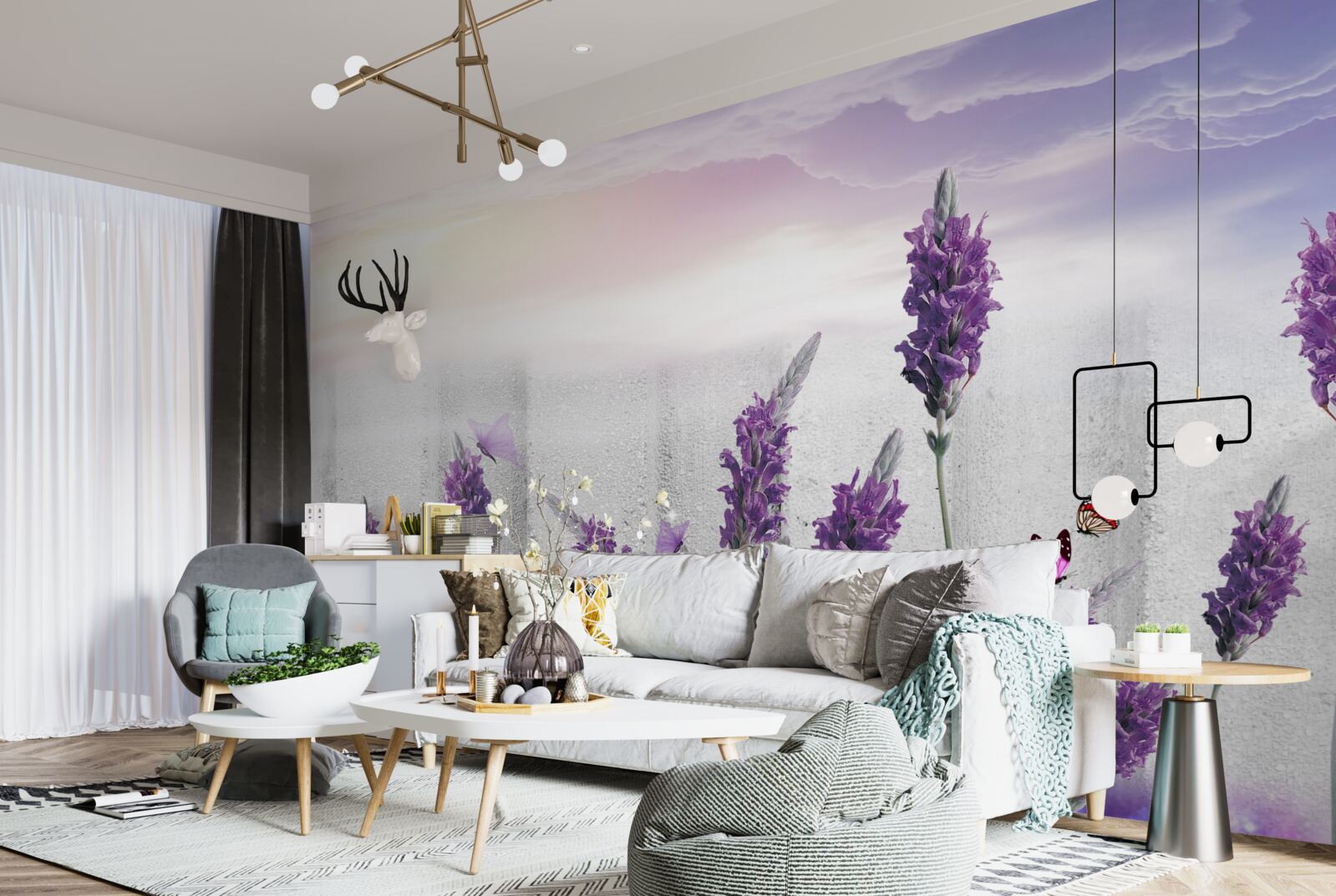 Fototapeten Himmlischer Hintergrund mit abstrakten Tönen von Lavendel