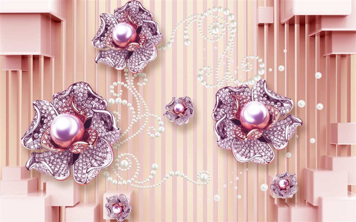 Fototapeten Diamant- und Perlenblüten auf einem rosa Hintergrund