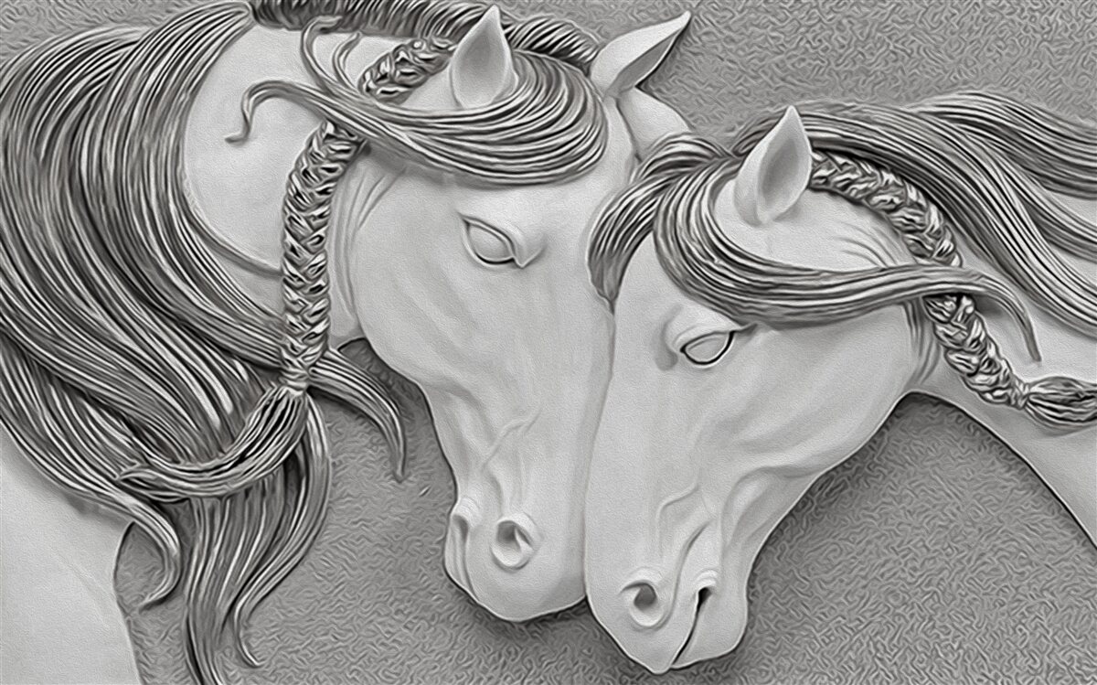 Fototapeten Ein Bas -Relief, der in Liebe Pferde darstellt