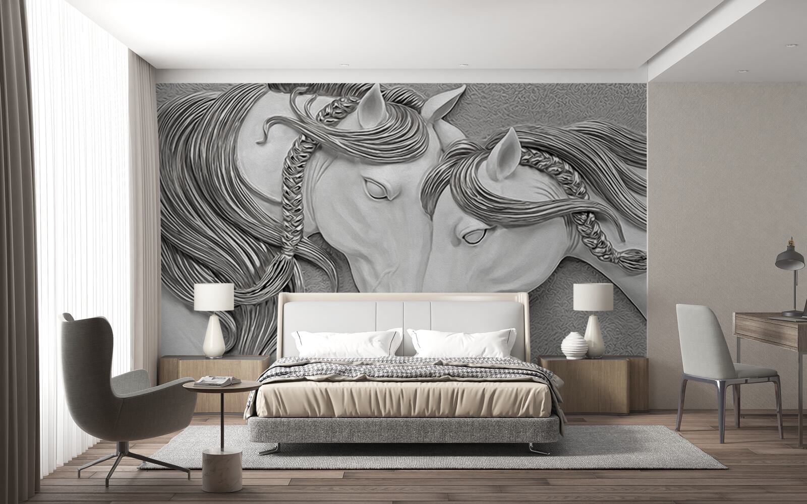 Fototapeten Ein Bas -Relief, der in Liebe Pferde darstellt