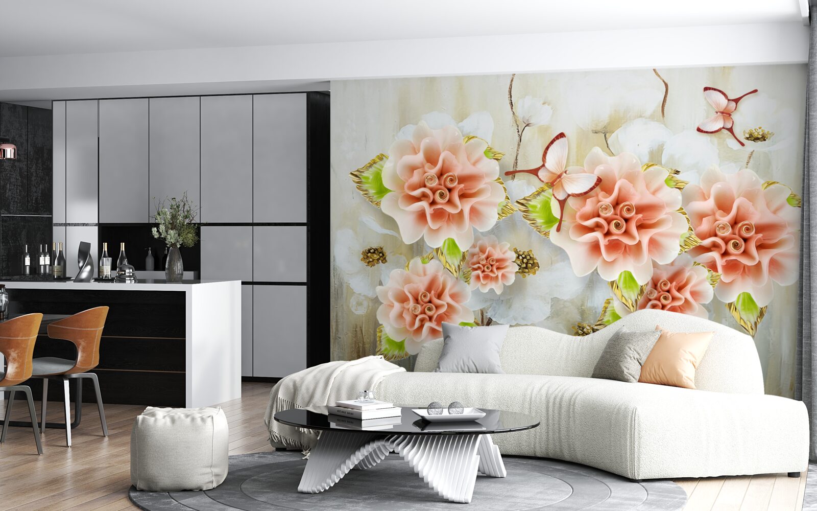 Fototapeten Die Regenzeit ist mit zarten Blumen dekoriert