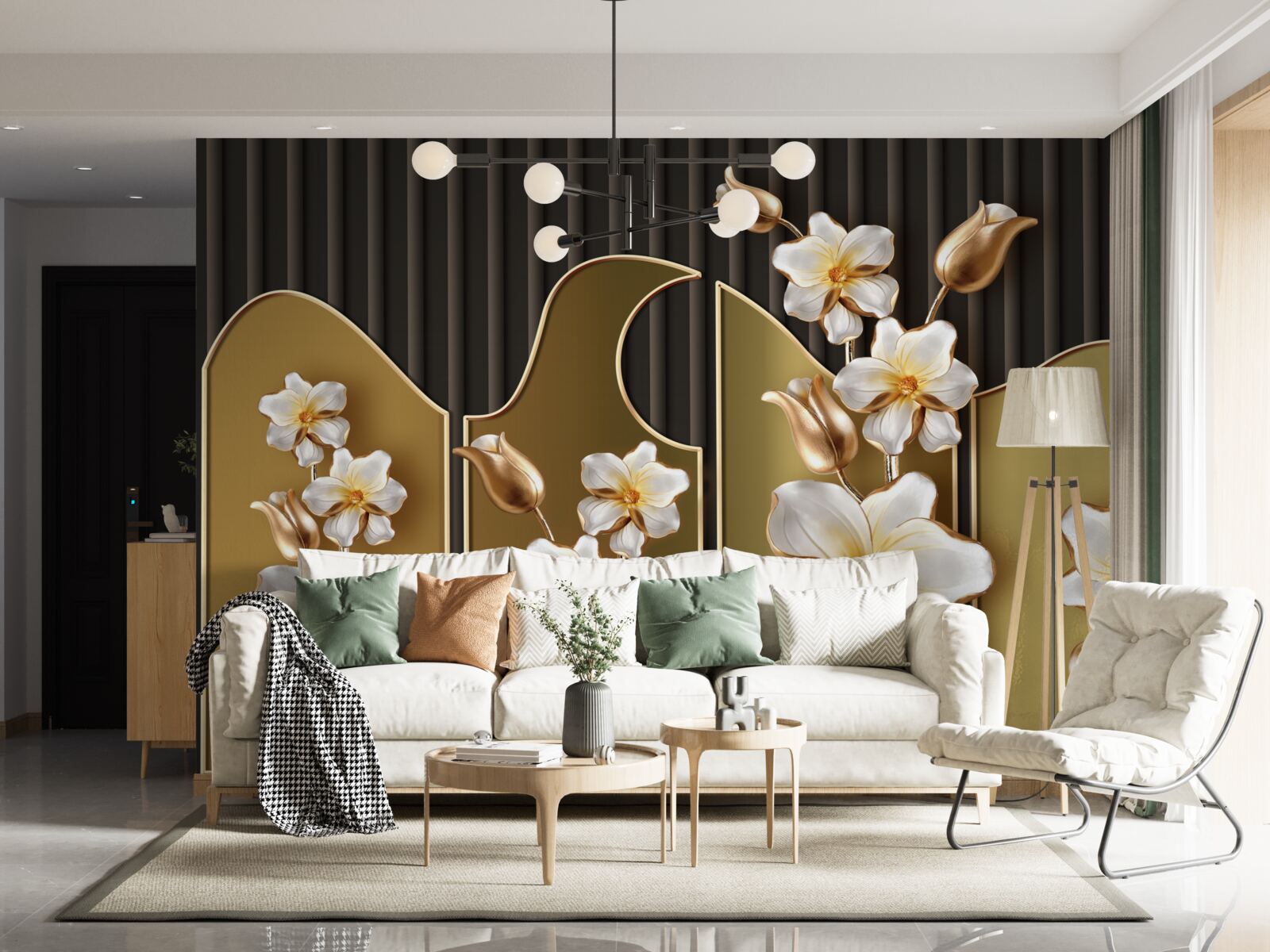 Fototapeten Schnee -White -Hyazinthen auf einem goldenen Hintergrund