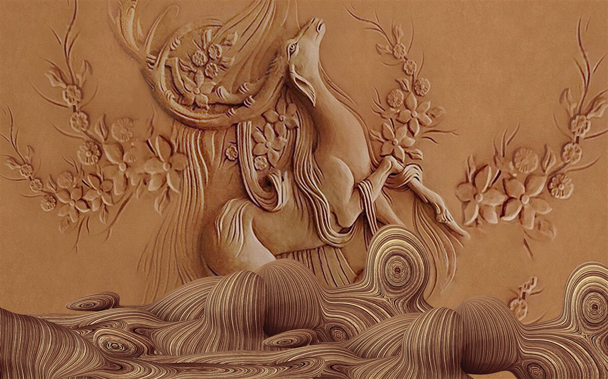 Fototapeten Ein wunderschöner Bas -Relief, der eine in den Bergen lebende Ziege darstellt