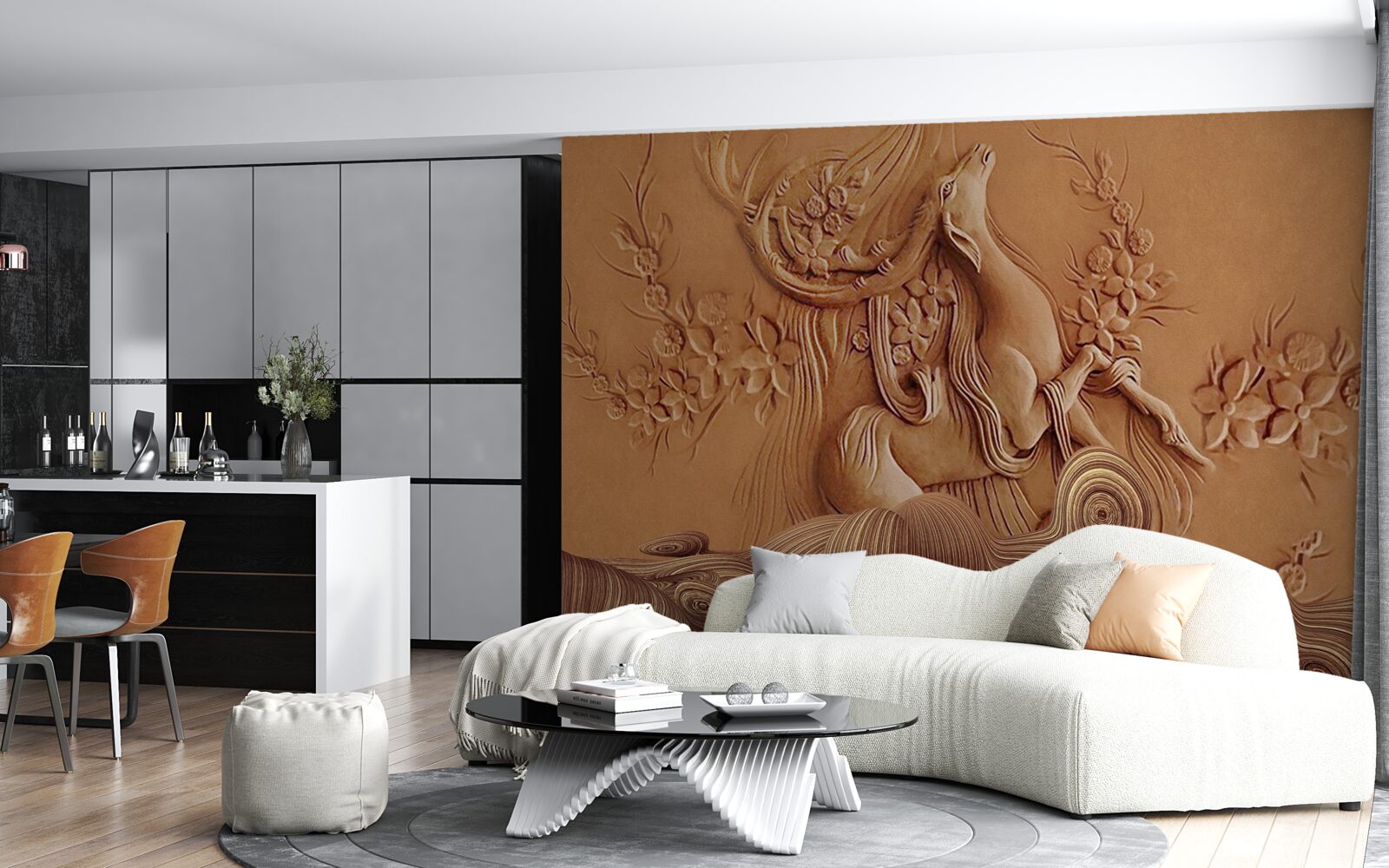 Fototapeten Ein wunderschöner Bas -Relief, der eine in den Bergen lebende Ziege darstellt