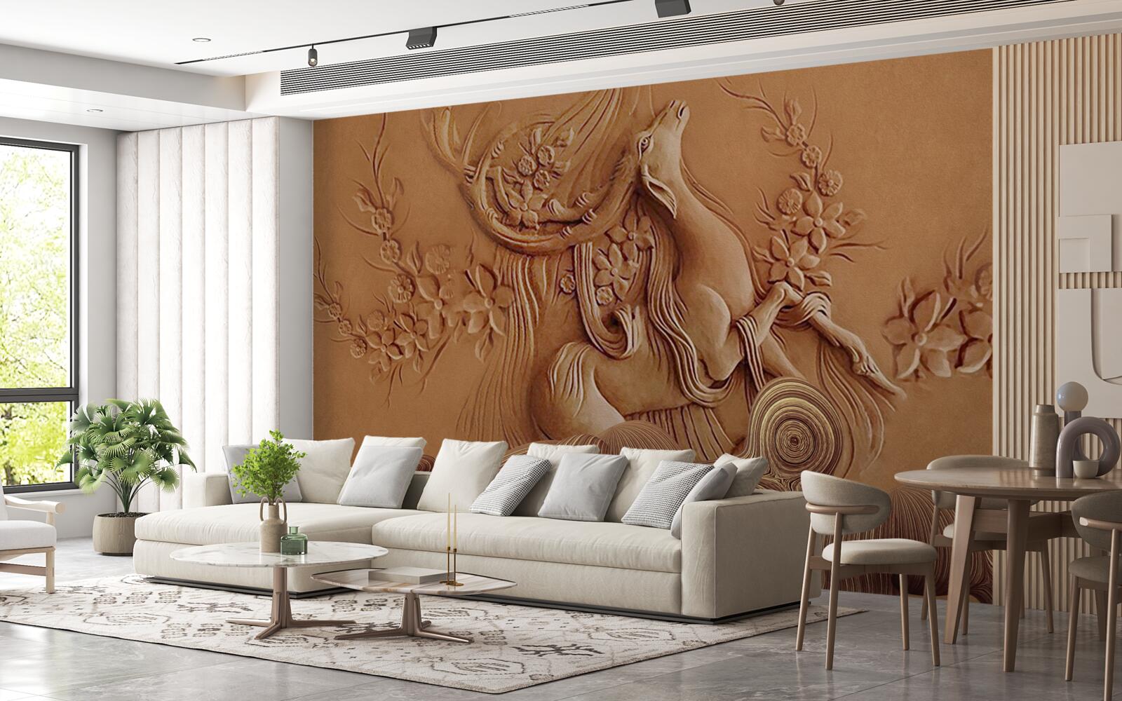 Fototapeten Ein wunderschöner Bas -Relief, der eine in den Bergen lebende Ziege darstellt